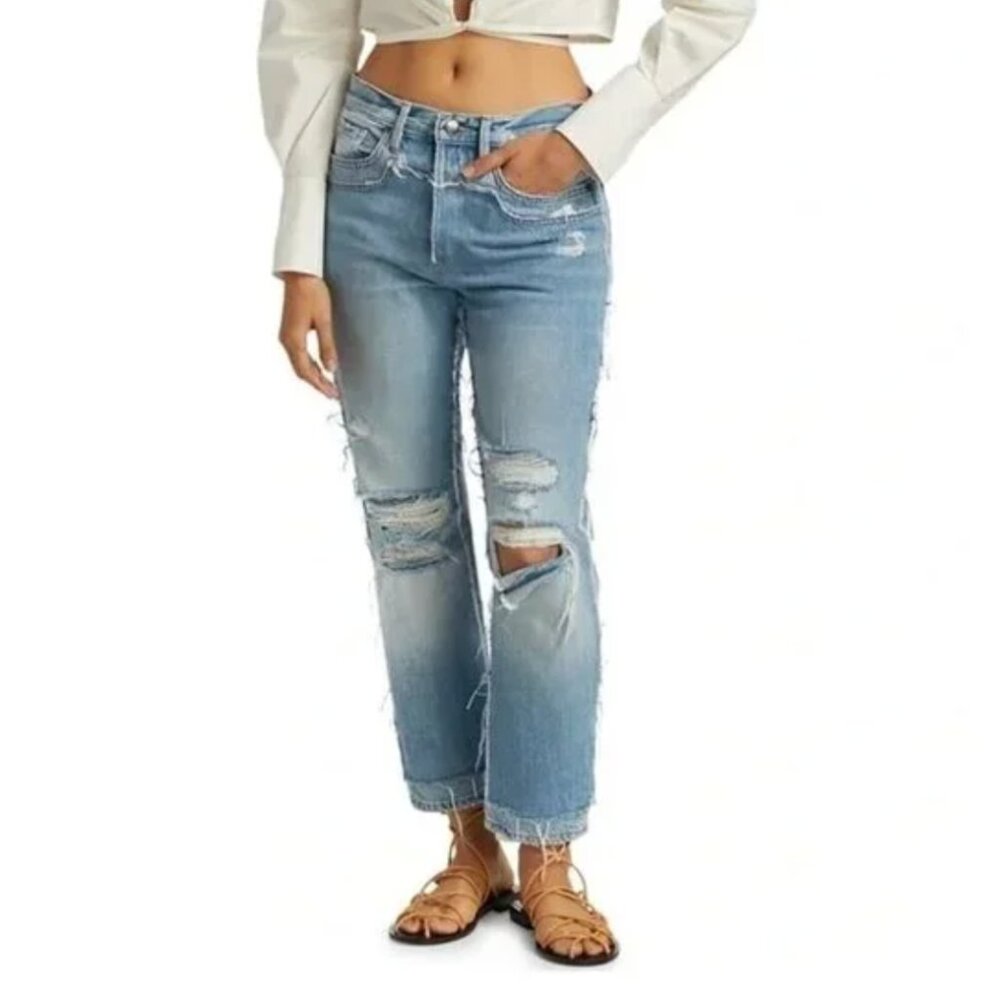 Frame Denim Light Wash Distressed High-Rise Double Layer Jeans